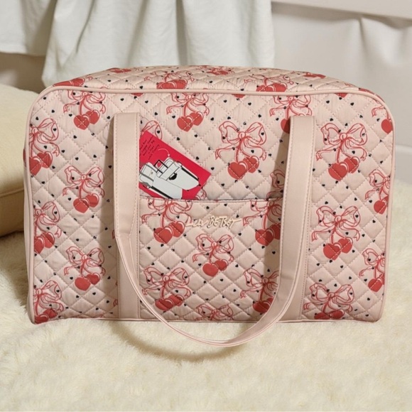 Betsey Johnson Handbags - Betsy Johnson Quilted Pink Cherry Bow Weekender